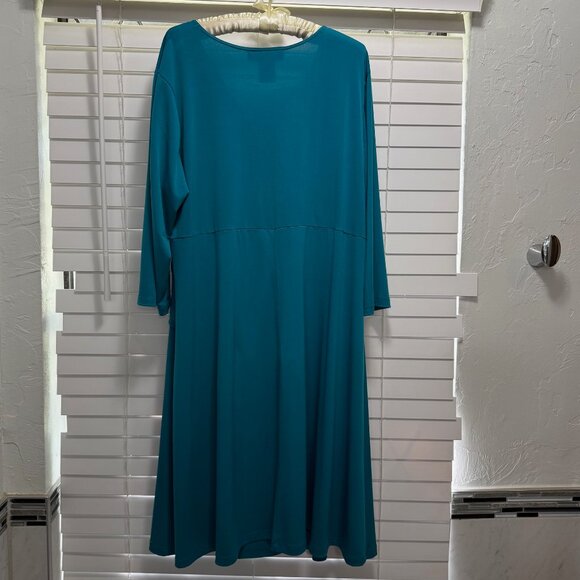 Susan Graver Women's aqua 3/4 sleeve surplice bodice pullover dress; Size 1X - Picture 2 of 5
